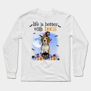 Beagle Witch Hat Life Is Better With Dogs Halloween Long Sleeve T-Shirt